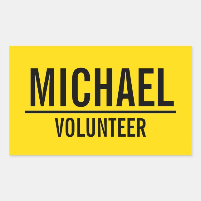 Yellow Volunteer Badge with Custom Name Sticker (Front)