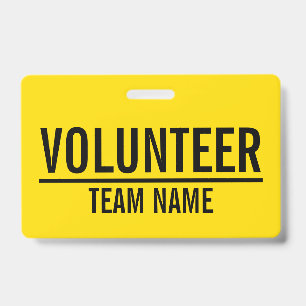 Yellow Volunteer Badge with Custom Team Name