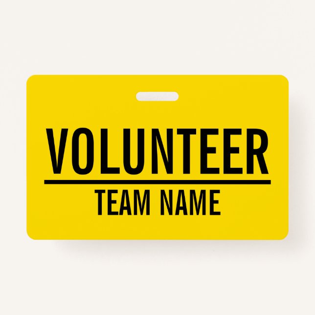 Yellow Volunteer Badge with Custom Team Name (Front)