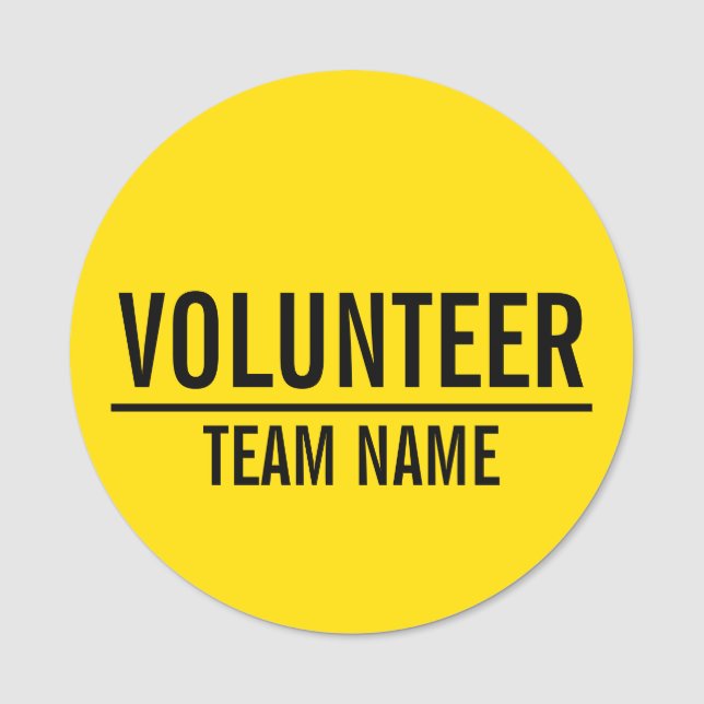 Yellow Volunteer Badge with Custom Team Name (Front)