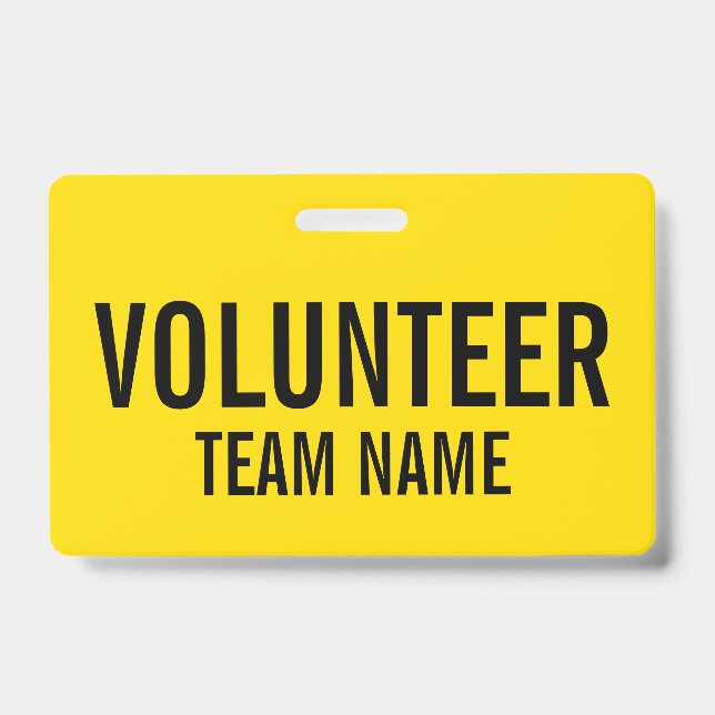 Yellow Volunteer Badge with Custom Team Name (Front)