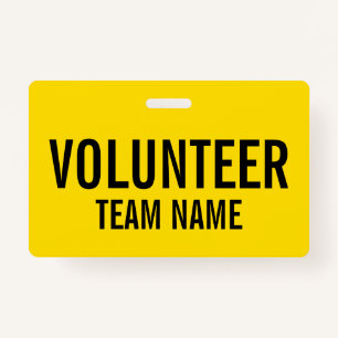 Yellow Volunteer Badge with Custom Team Name