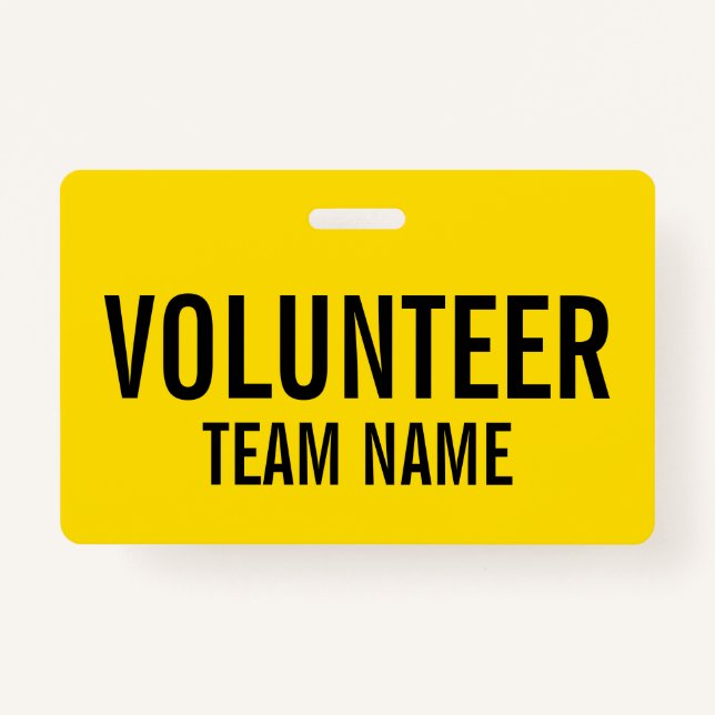 Yellow Volunteer Badge with Custom Team Name (Front)