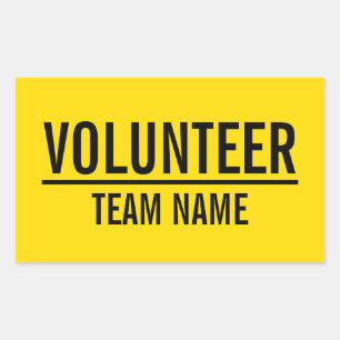 Yellow Volunteer Badge with Custom Team Name Sticker