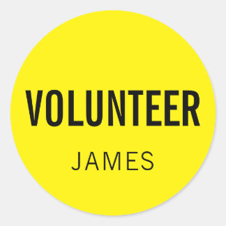 Yellow Volunteer Name Classic Round Sticker