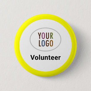 Yellow Volunteer Staff Button Badge Company Logo