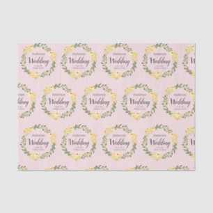 Yellow W/C Flowers Names & Date Blush Pink Wedding Tissue Paper
