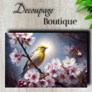 Yellow Warbler Cherry Blossom Moon Decoupage Tissue Paper