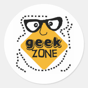Yellow Warning Geek Zone Classic Round Sticker