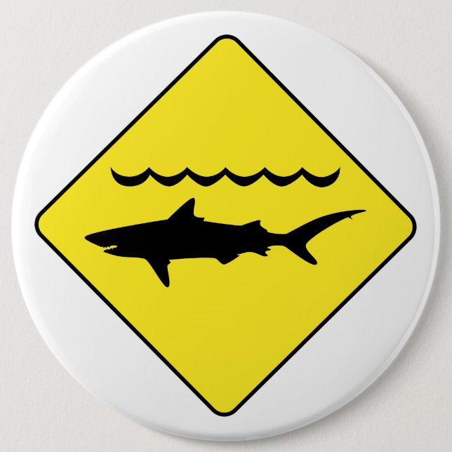 Yellow 'warning sharks' sign button (Front)