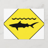 Yellow 'warning sharks' sign postcard