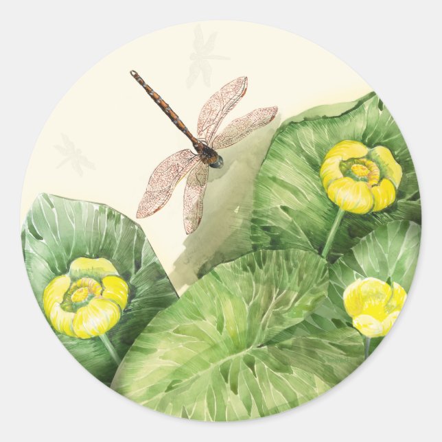 yellow water-lily watercolor classic round sticker (Front)