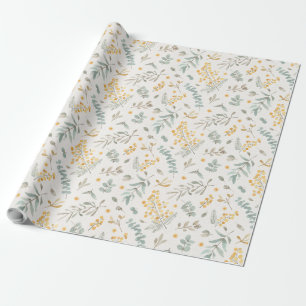 Yellow watercolor australian wattle eucalyptus wrapping paper