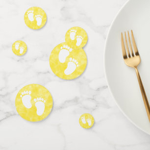 Yellow Watercolor Baby Shower Foot Print Confetti