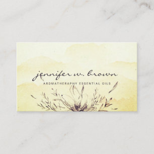 Yellow Watercolor botanical Essential Oils Leafy Business Card