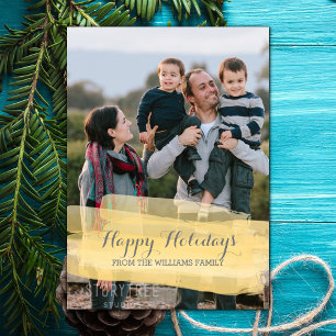 Yellow Watercolor Brushstroke Holiday Photo Card