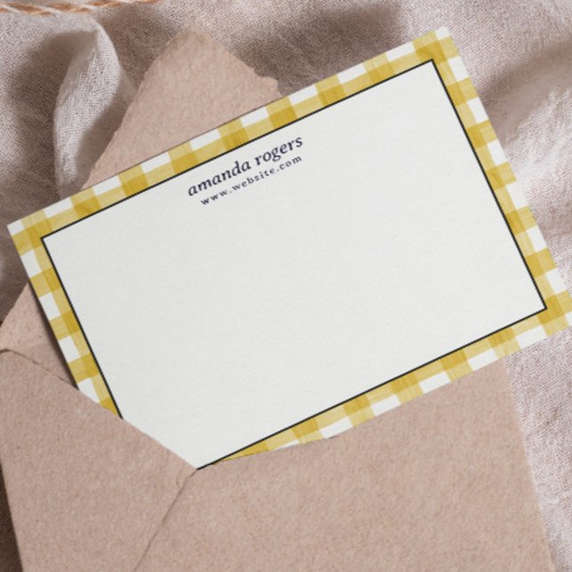 Yellow Watercolor Buffalo Plaid Monogram Card (Creator Uploaded)