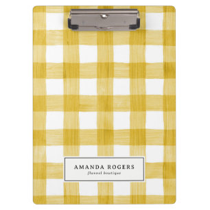 Yellow Watercolor Buffalo Plaid Personalized Clipboard