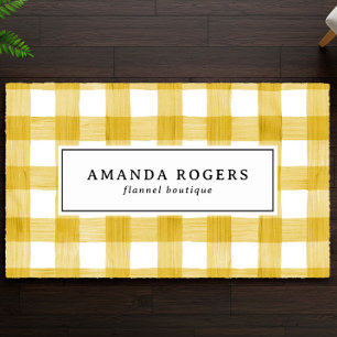 Yellow Watercolor Buffalo Plaid Personalized Doormat