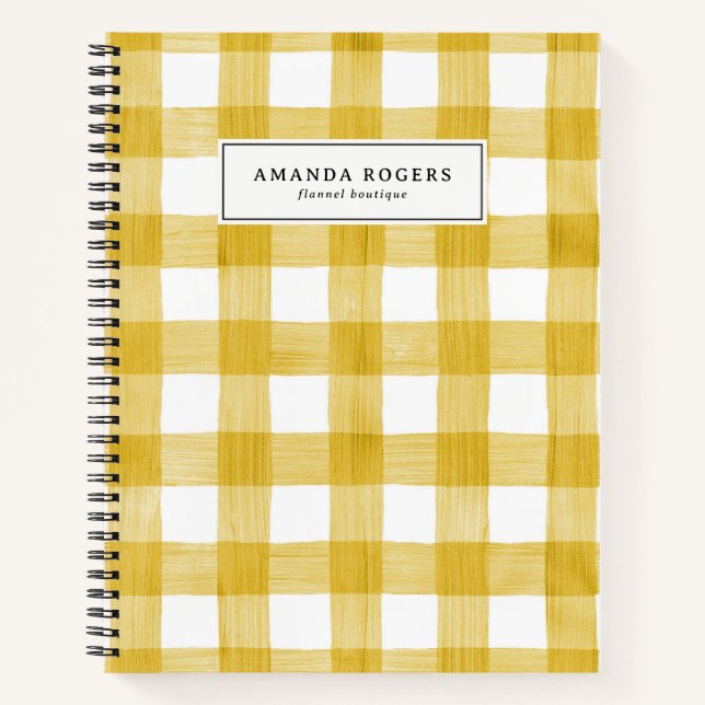 Yellow Watercolor Buffalo Plaid Personalized Notebook (Front)