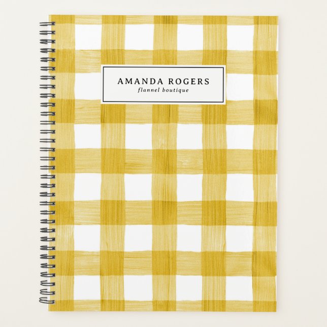 Yellow Watercolor Buffalo Plaid Personalized Planner (Front)