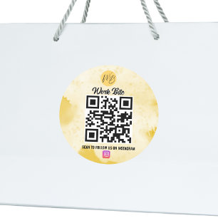 Yellow Watercolor Business Instagram Qr Code Classic Round Sticker