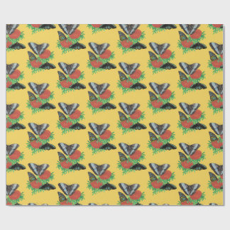 Yellow Watercolor Butterfly Tropical Floral Patter Wrapping Paper