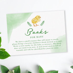 Yellow Watercolor Chick With Green Books For Baby Enclosure Card