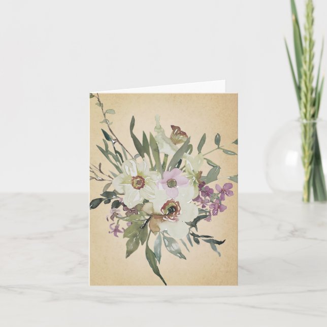 Yellow watercolor daffodils parchment note card (Front)