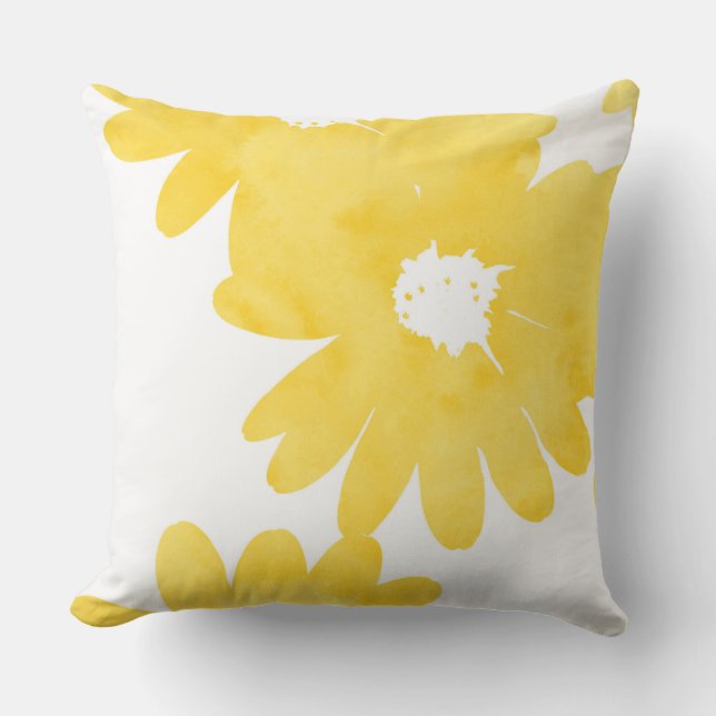 Yellow Watercolor Daisies Outdoor Pillow (Front)