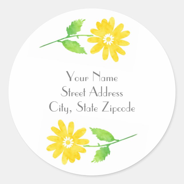 Yellow Watercolor Daisy Stems Labels (Front)