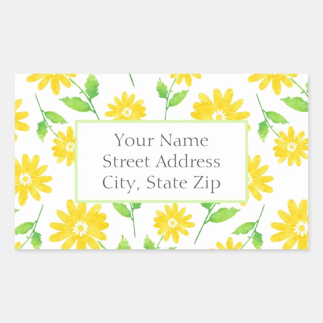 Yellow Watercolor Daisy Stems Pattern labels (Front)