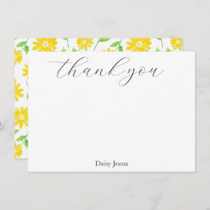 Yellow Watercolor Daisy Stems Pattern  Thank You Card