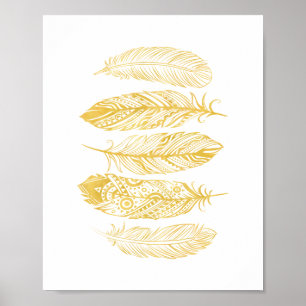 Yellow Watercolor Feather Tribal Print Poster