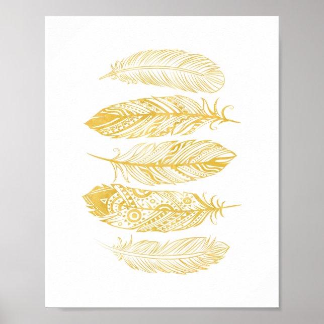 Yellow Watercolor Feather Tribal Print Poster (Front)