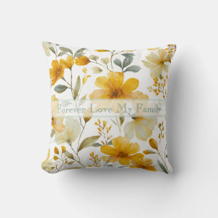 Yellow Watercolor Floral Botanical Editable Text Throw Pillow