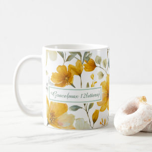 Yellow Watercolor Floral Botanical Name Frame  Coffee Mug