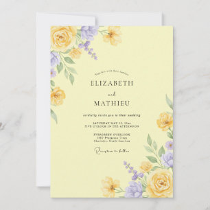 Yellow Watercolor Floral Flourish Wedding Invitation