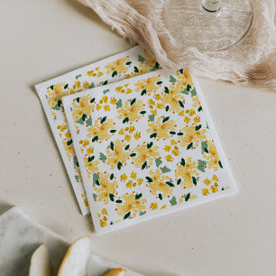 Yellow Watercolor Floral Garden Napkins