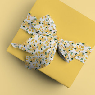 Yellow Watercolor Floral Garden Satin Ribbon