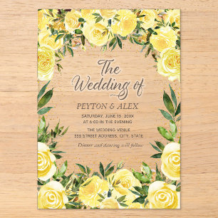 Yellow Watercolor Floral Gold Glitter Arch Wedding Acrylic Invitations