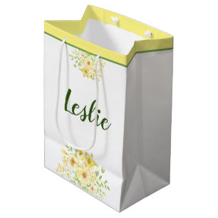 Yellow watercolor floral  medium gift bag