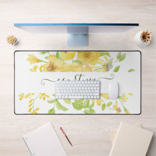 Yellow watercolor floral personalized desk mat