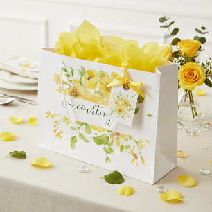 Yellow watercolor floral personalized   large gift bag