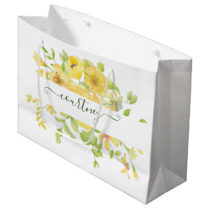 Yellow watercolor floral personalized   large gift bag