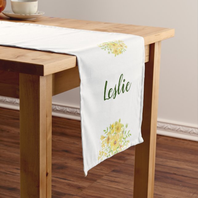 Yellow watercolor floral  short table runner (In Situ)