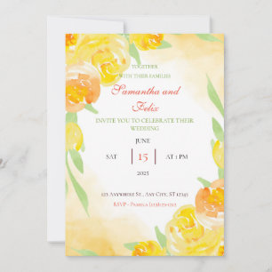 Yellow Watercolor Floral Wedding Invitation