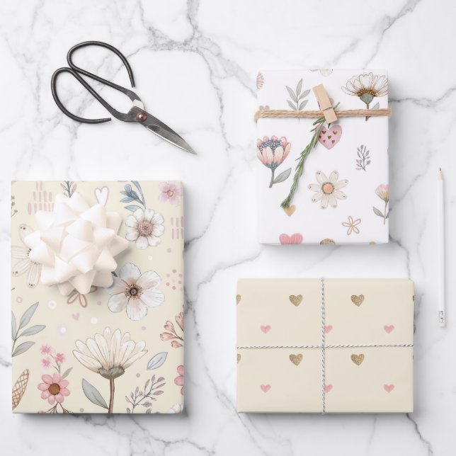 Yellow Watercolor Floral Wrapping Paper Sheet (Front)