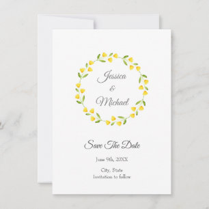 Yellow Watercolor Floral Wreath  Save The Date
