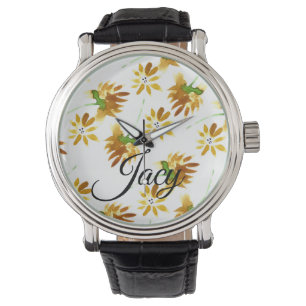 Yellow Watercolor Florals Script Name Mothers Day Watch